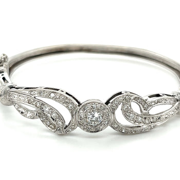 Vintage Retro Old European Cut Diamond Bangle with Filigree and Milgrain Finish in 14K White Gold – Assay Jewelers