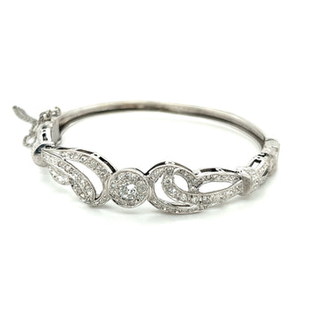 Vintage Retro Old European Cut Diamond Bangle with Filigree and Milgrain Finish in 14K White Gold – Assay Jewelers