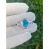 Vintage Retro Style 8 Carat Oval Cut Blue Zircon with Diamond Halo in Platinum & 18K Gold Filigree Set Ring