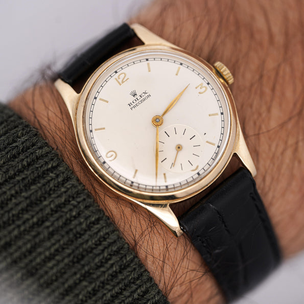 Vintage Rolex Precision 12325 Gold Manual Wind Sub Dial On Leather Watch