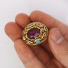 Vintage Ruby Rose Cut Diamond & Turquoise 18K Gold Ring