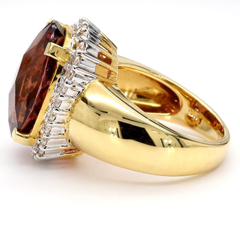 18.75 Carat Cushion Cut Pink Tourmaline & Diamond Halo Set 18K Yellow Gold Ring – Assay Jewelers