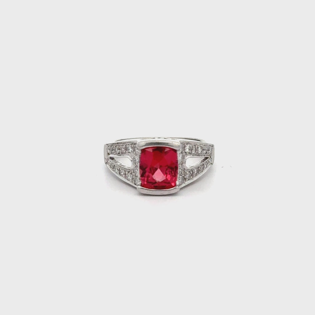 GIA Certified 3 Carat No Heat Red Spinel & Diamond Cocktail Platinum Ring