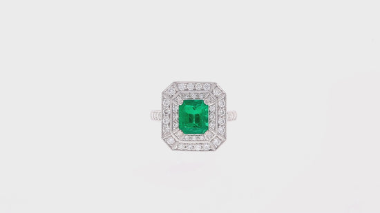 GIA Certified 1.46 Carat Colombian Emerald and Diamond Ring in 18K White Gold