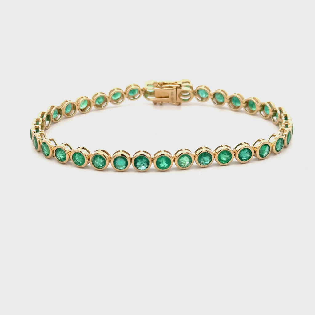 7.8 Carat Emerald Bezel Tennis Bracelet 5mm in 14K Yellow Gold