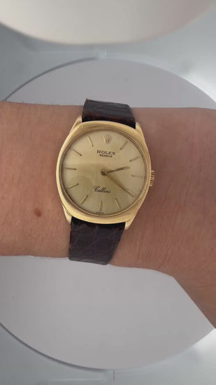 Rolex Cellini 18K Gold 4129 Manual Champagne 25mm Dial Leather Watch