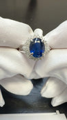 3.21 Carat Oval Cut Blue Sapphire and Diamond in Platinum Ring