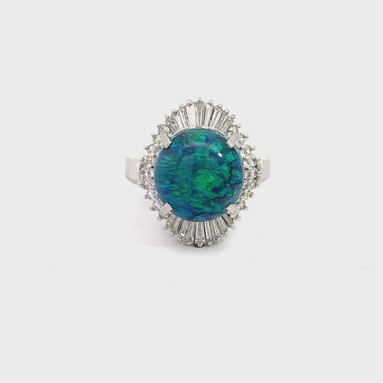 GIA Certified 5.38 Carat Black Opal and Diamond Ballerina Vintage Platinum Ring