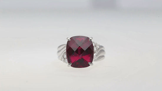 10.96 Carat Rubellite Tourmaline and Diamond Accent Platinum Ring