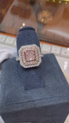 GIA Certified Fancy Orangy Pink Diamond Double Halo 18K White Gold Ring