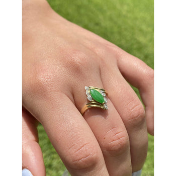 Bague en jade jadéite taille marquise avec diamants naturels en or jaune massif 18k – Assay Jewelers