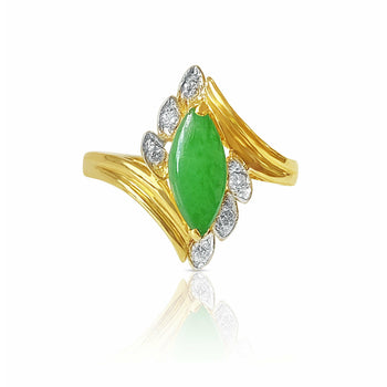 Bague en jade jadéite taille marquise avec diamants naturels en or jaune massif 18k – Assay Jewelers